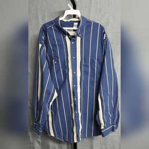 Mens Basic Editions Long Sleeve Blue Strip Button Up Shirt - M